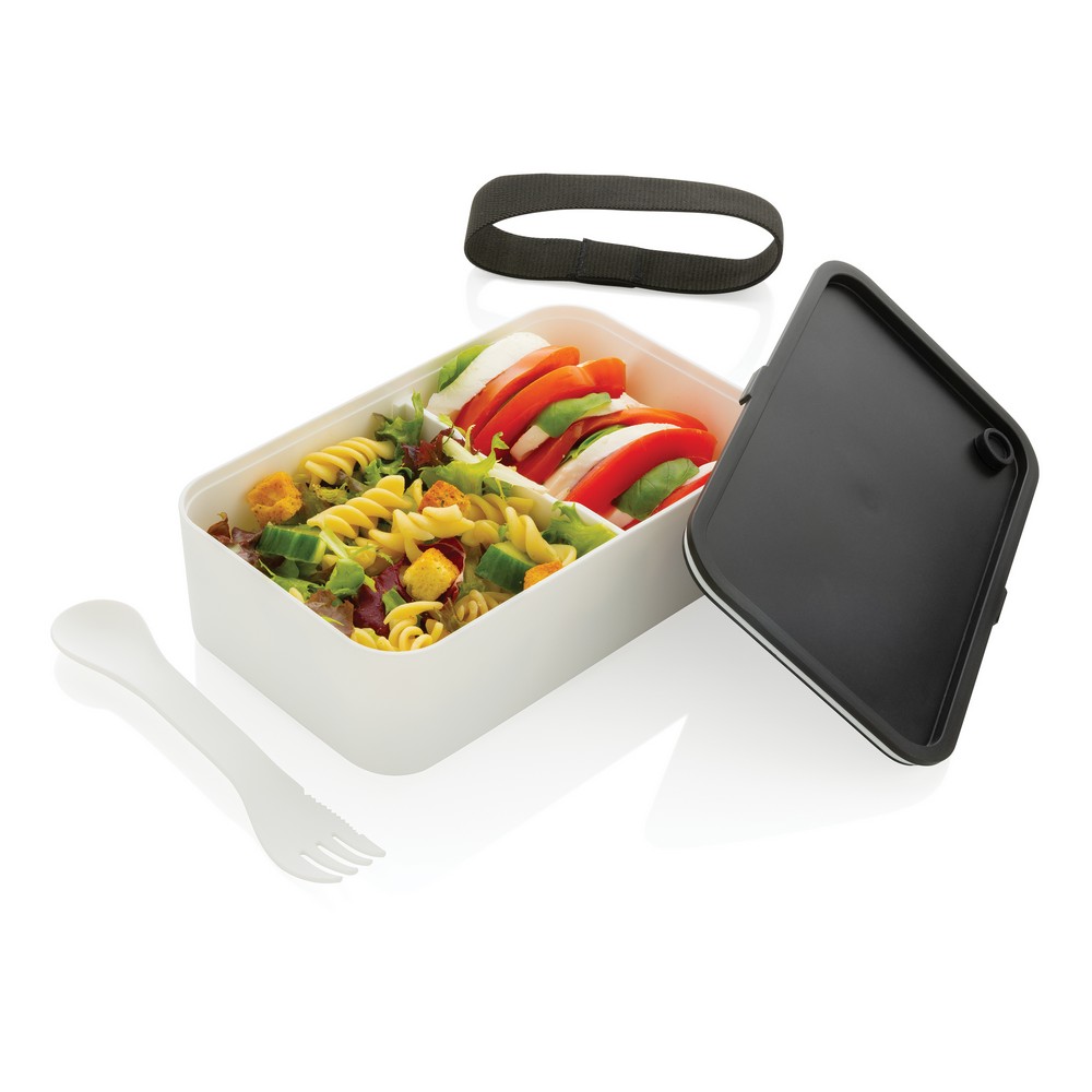 Ekologiczny lunchbox 1,2L z łyżkowidelcem - z recyklingu - Pojemniki na żywność z nadrukiem logo | VEBI - zdjęcie 2