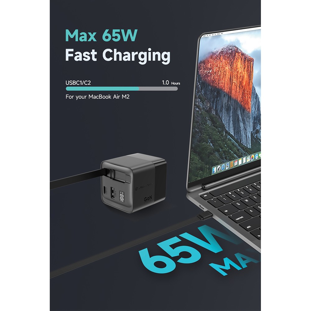 Ładowarka podróżna 65W z kablem USB-C - Urban Vitamin - Ładowarki z nadrukiem logo | VEBI - zdjęcie 12