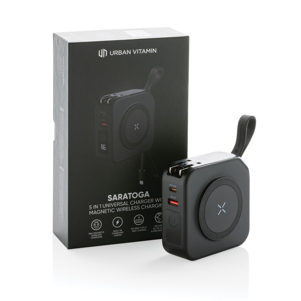 Wielofunkcyjna stacja ładująca 5w1 Saratoga z powerbankiem - Ładowarki z nadrukiem logo | VEBI - zdjęcie 16
