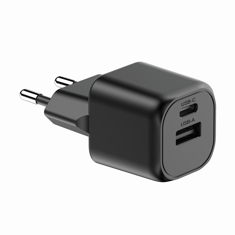 Ładowarka ścienna Monterey 20W z recyklingu USB-C + USB - Ładowarki z nadrukiem logo | VEBI