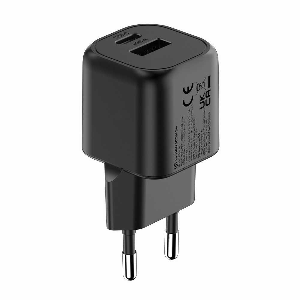 Ładowarka ścienna Monterey 20W z recyklingu USB-C + USB - Ładowarki z nadrukiem logo | VEBI - zdjęcie 4