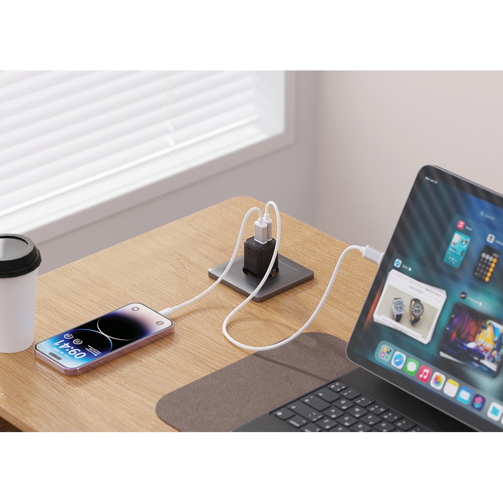 Ładowarka ścienna Monterey 20W z recyklingu USB-C + USB - Ładowarki z nadrukiem logo | VEBI - zdjęcie 7
