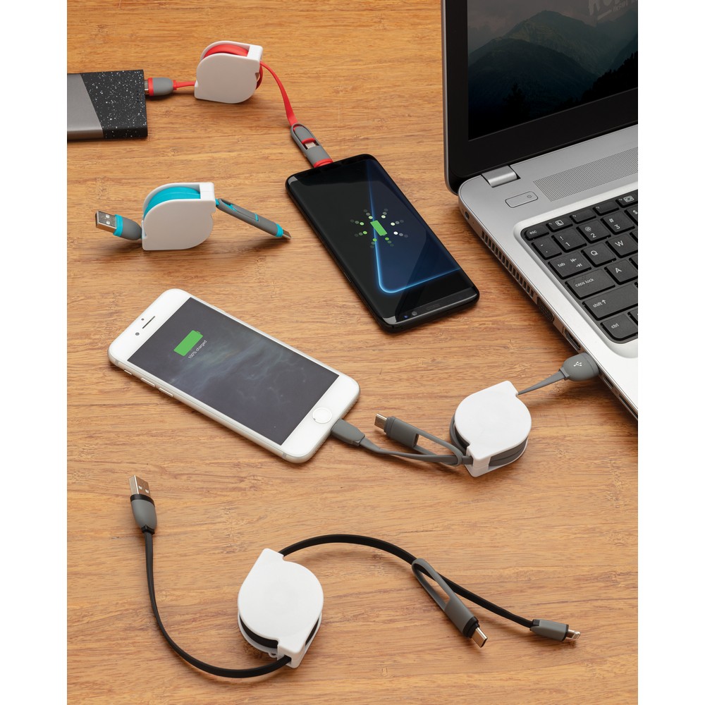 Zwijany kabel 3w1 USB-C/Micro USB/Lightning 1m - Kable z nadrukiem logo | VEBI - zdjęcie 22