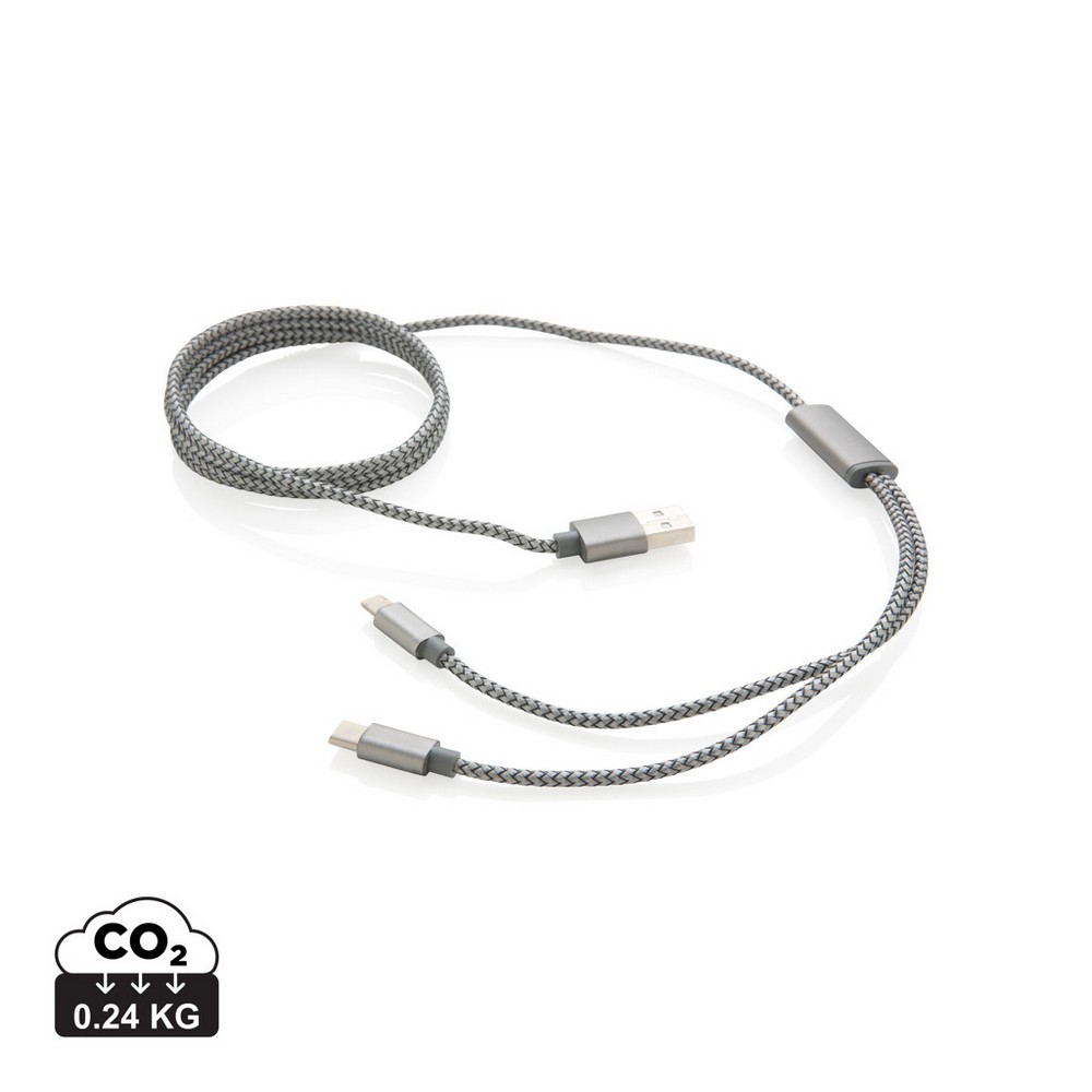 Pleciony kabel ładujący 3w1 z końcówkami USB-C, Lightning i Micro USB - Kable z nadrukiem logo | VEBI - zdjęcie 9
