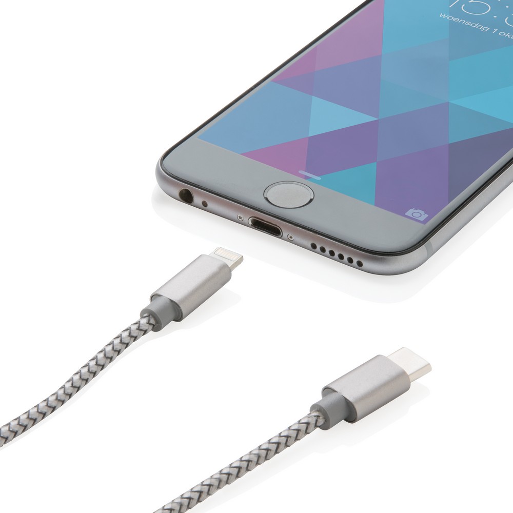 Pleciony kabel ładujący 3w1 z końcówkami USB-C, Lightning i Micro USB - Kable z nadrukiem logo | VEBI - zdjęcie 2