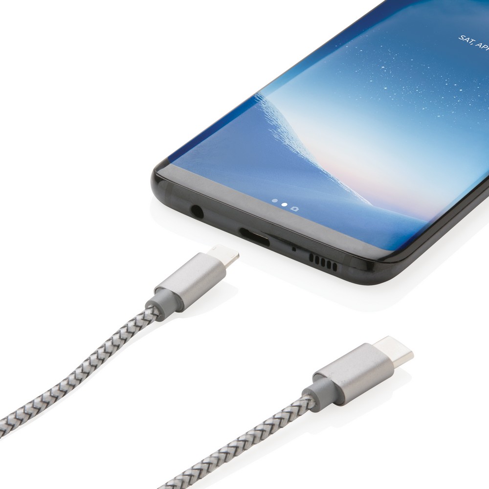 Pleciony kabel ładujący 3w1 z końcówkami USB-C, Lightning i Micro USB - Kable z nadrukiem logo | VEBI - zdjęcie 3