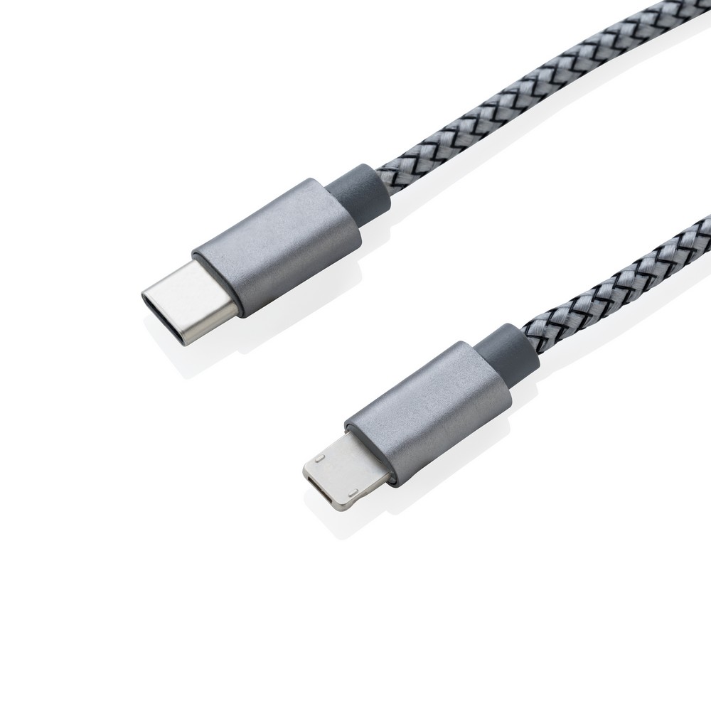 Pleciony kabel ładujący 3w1 z końcówkami USB-C, Lightning i Micro USB - Kable z nadrukiem logo | VEBI - zdjęcie 4