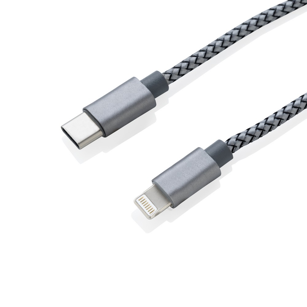 Pleciony kabel ładujący 3w1 z końcówkami USB-C, Lightning i Micro USB - Kable z nadrukiem logo | VEBI - zdjęcie 5