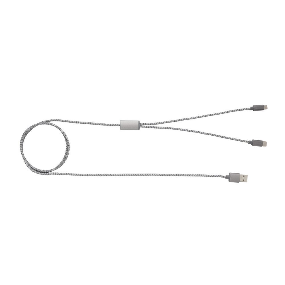 Pleciony kabel ładujący 3w1 z końcówkami USB-C, Lightning i Micro USB - Kable z nadrukiem logo | VEBI - zdjęcie 6