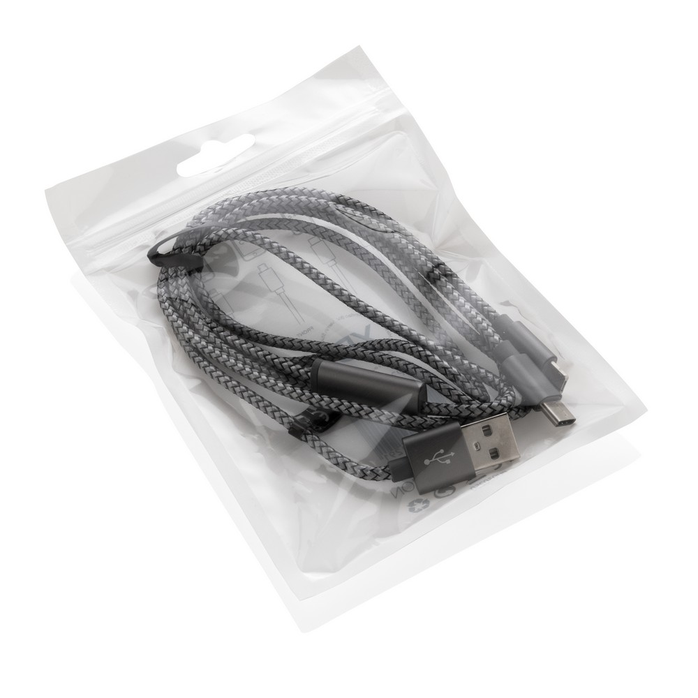 Pleciony kabel ładujący 3w1 z końcówkami USB-C, Lightning i Micro USB - Kable z nadrukiem logo | VEBI - zdjęcie 7