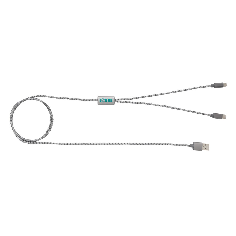 Pleciony kabel ładujący 3w1 z końcówkami USB-C, Lightning i Micro USB - Kable z nadrukiem logo | VEBI - zdjęcie 8