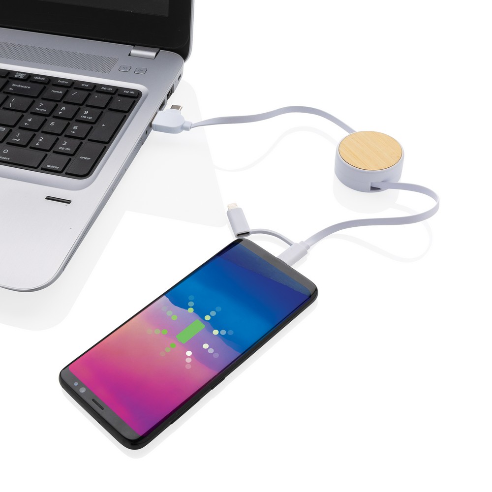 Kabel ładujący Ontario z bambusu - 4 w 1 z logo firmy - zdjęcie 3