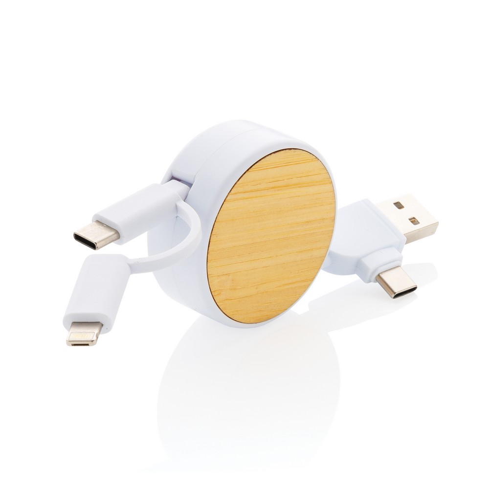 Kabel ładujący Ontario z bambusu - 4 w 1 z logo firmy - zdjęcie 4