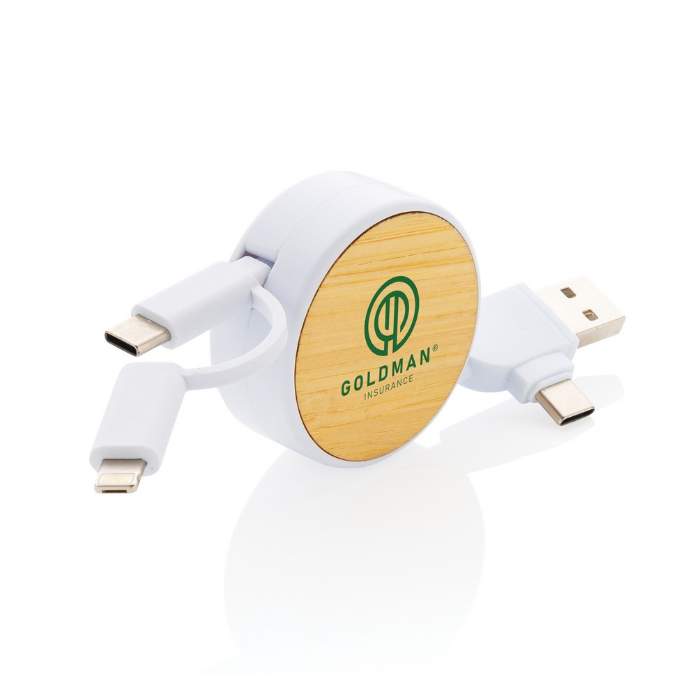 Kabel ładujący Ontario z bambusu - 4 w 1 z logo firmy - zdjęcie 5