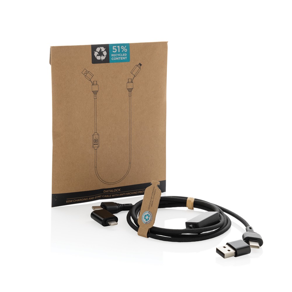 Kabel ładujący 4w1 z zabezpieczeniem danych Datalock 60W - Kable z nadrukiem logo | VEBI - zdjęcie 4