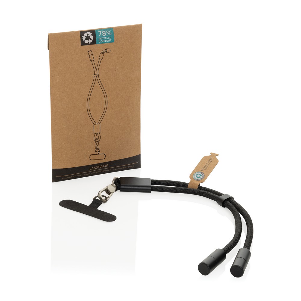 Kabel ładujący z uchwytem LoopAmp - 60W USB-C z RPET - Kable z nadrukiem logo | VEBI - zdjęcie 13