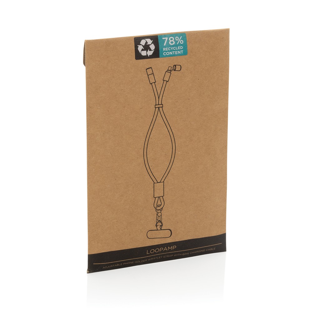 Kabel ładujący z uchwytem LoopAmp - 60W USB-C z RPET - Kable z nadrukiem logo | VEBI - zdjęcie 14