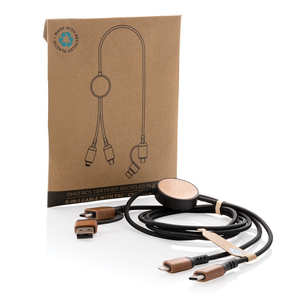 Ekologiczny kabel ładujący 6w1 Ohio z drewnem wiśniowym - Kable z nadrukiem logo | VEBI - zdjęcie 7