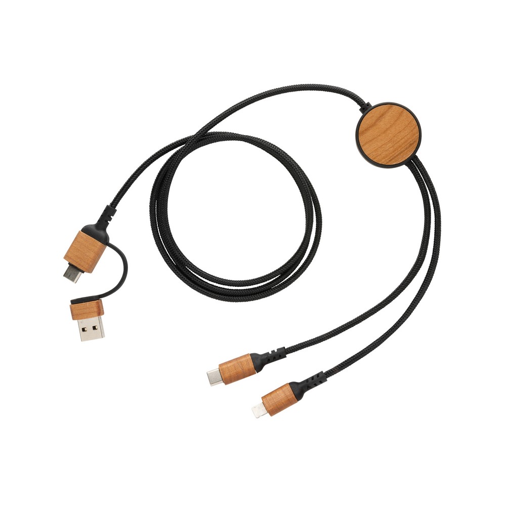Ekologiczny kabel ładujący 6w1 Ohio z drewnem wiśniowym - Kable z nadrukiem logo | VEBI - zdjęcie 9