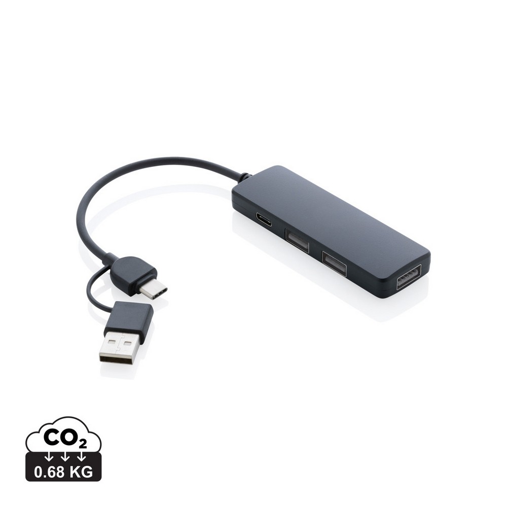 Hub USB 2.0 z USB-C z materiałów z recyklingu - Akcesoria do komputerów z nadrukiem logo | VEBI - zdjęcie 7