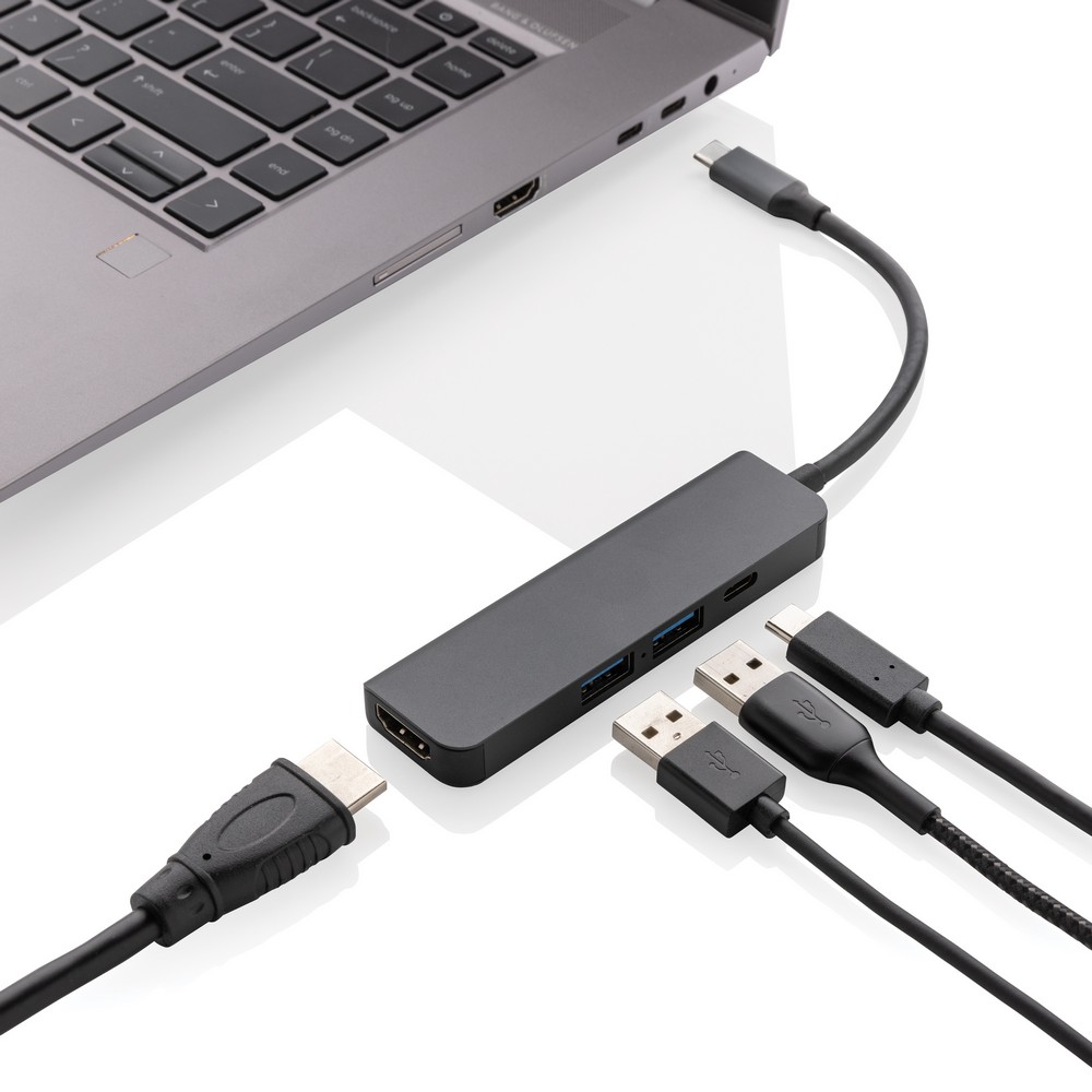 Hub USB 3.0/USB-C Terra z HDMI 4K - aluminium z recyklingu - Akcesoria do komputerów z nadrukiem logo | VEBI - zdjęcie 3