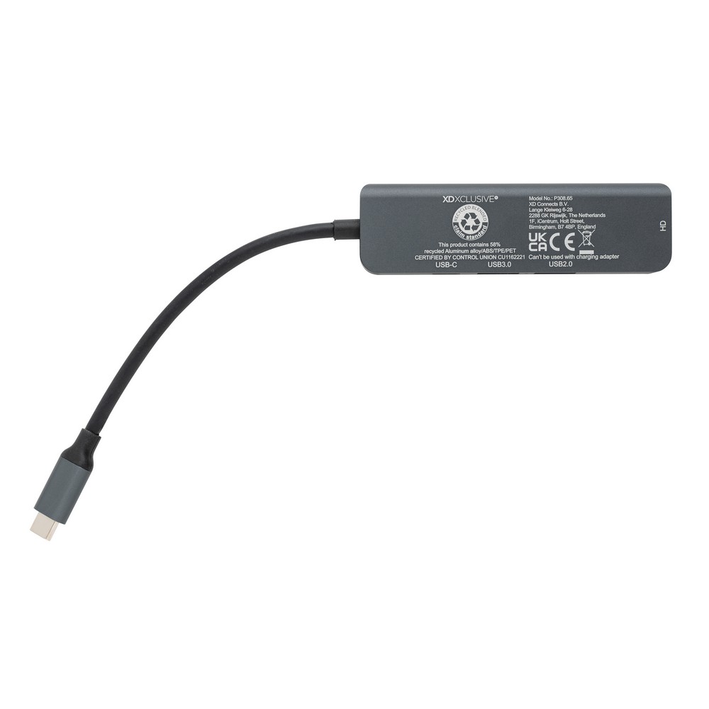 Hub USB 3.0/USB-C Terra z HDMI 4K - aluminium z recyklingu - Akcesoria do komputerów z nadrukiem logo | VEBI - zdjęcie 5
