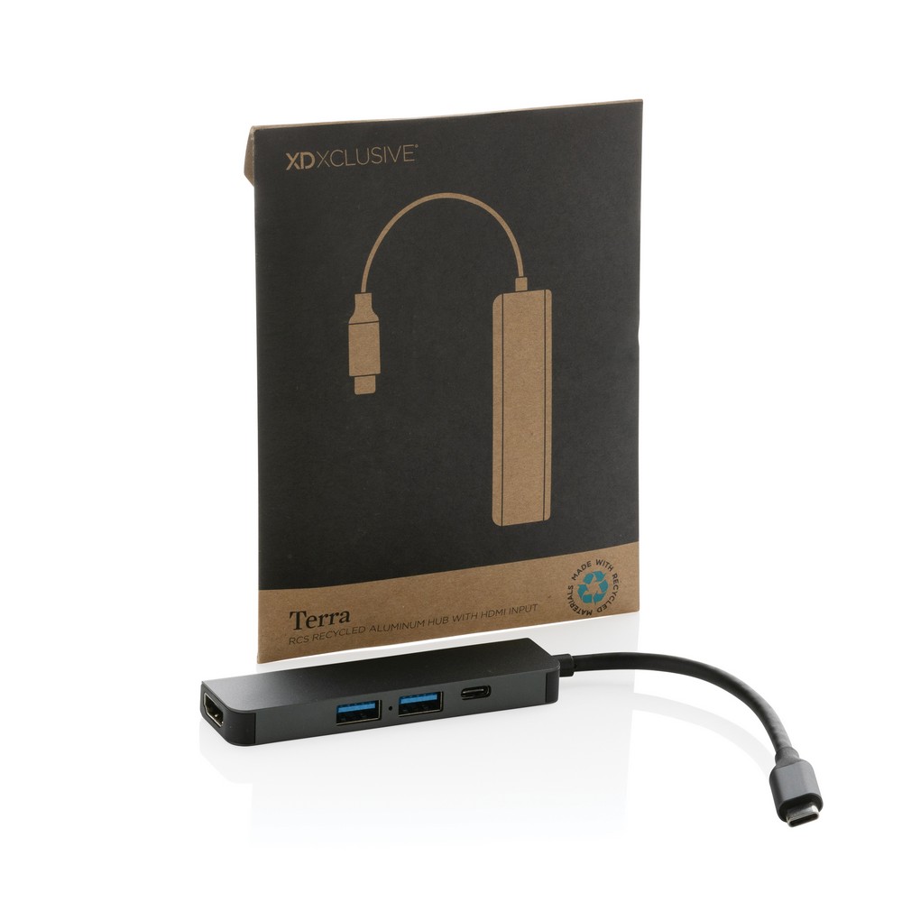 Hub USB 3.0/USB-C Terra z HDMI 4K - aluminium z recyklingu - Akcesoria do komputerów z nadrukiem logo | VEBI - zdjęcie 8