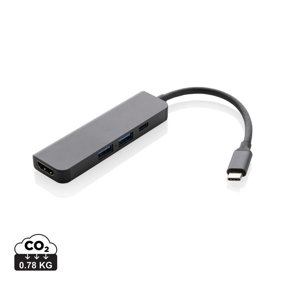 Hub USB 3.0/USB-C Terra z HDMI 4K - aluminium z recyklingu - Akcesoria do komputerów z nadrukiem logo | VEBI - zdjęcie 10
