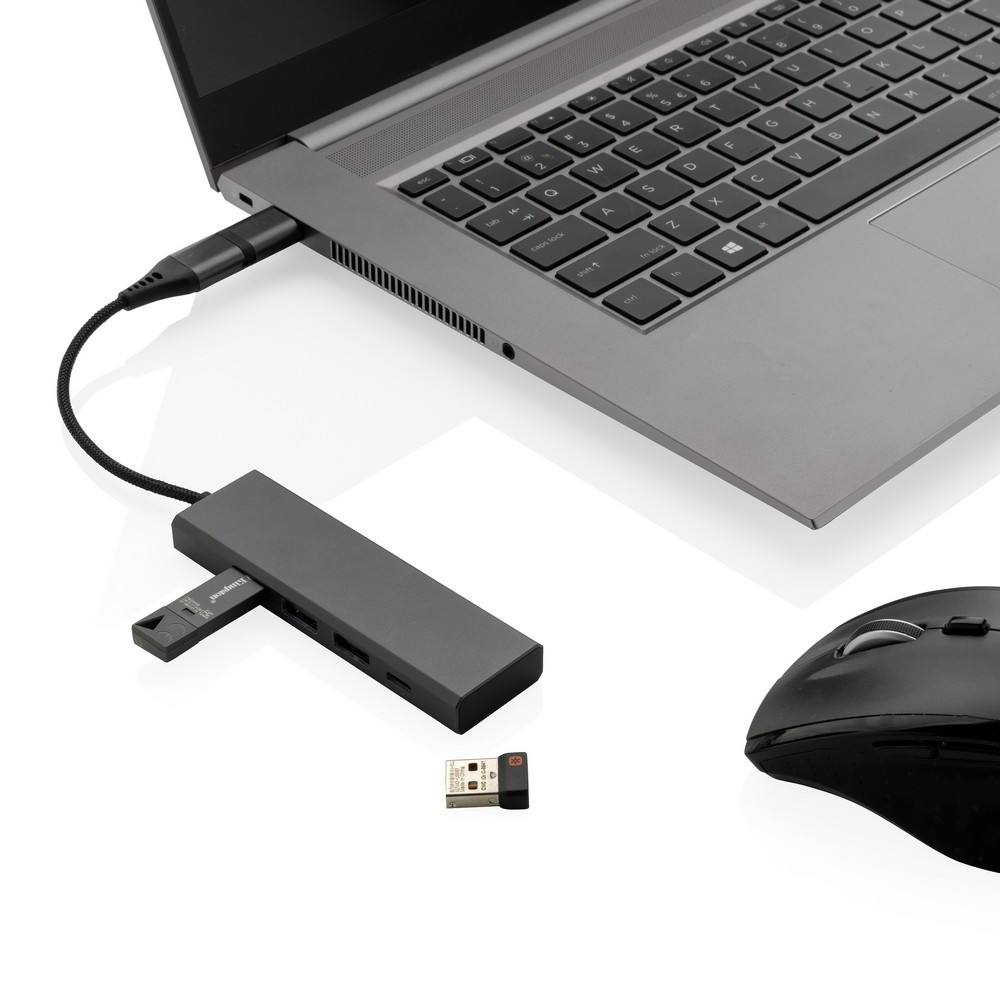 Hub USB-C z aluminium z recyklingu - 4 porty - Akcesoria do komputerów z nadrukiem logo | VEBI - zdjęcie 2