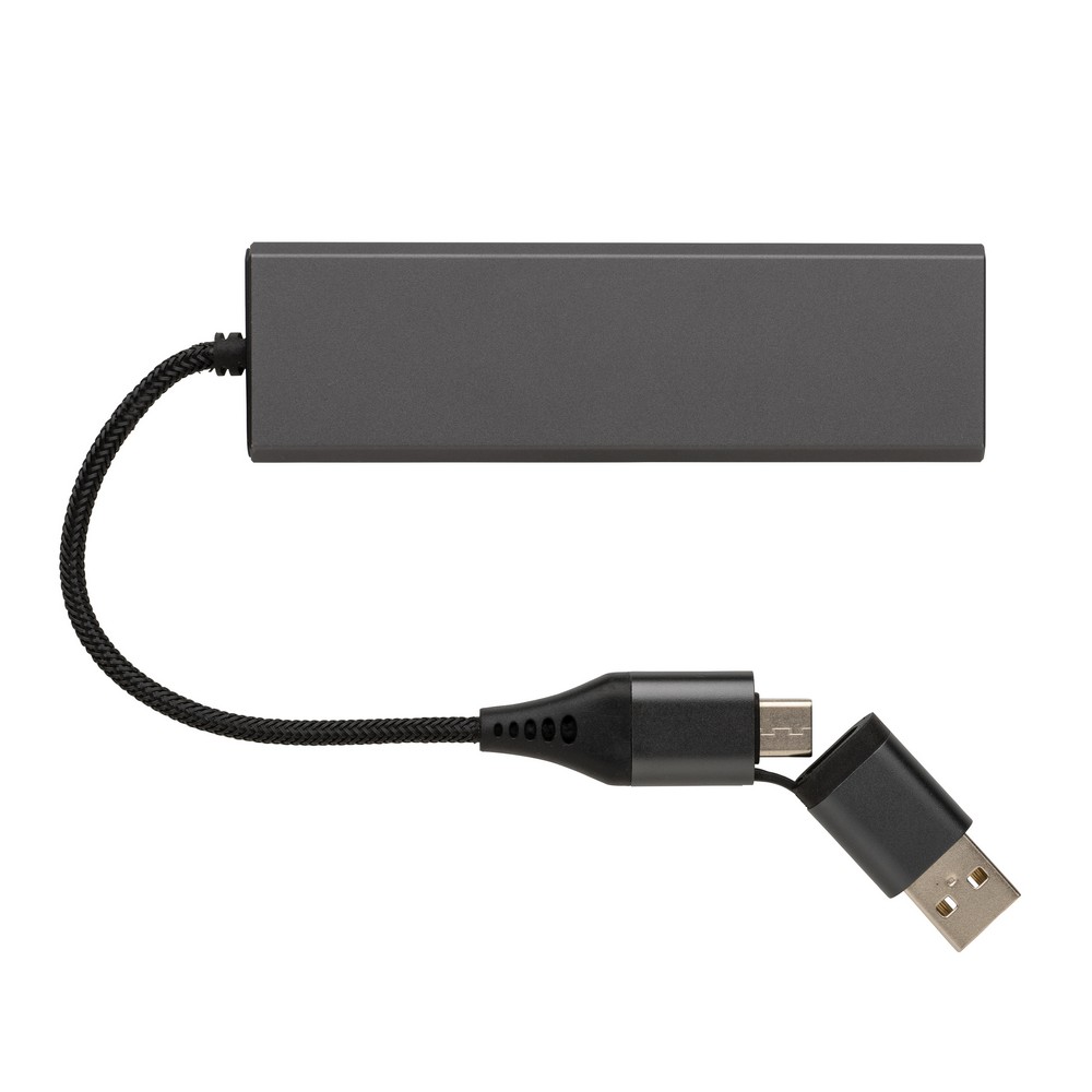 Hub USB-C z aluminium z recyklingu - 4 porty - Akcesoria do komputerów z nadrukiem logo | VEBI - zdjęcie 3