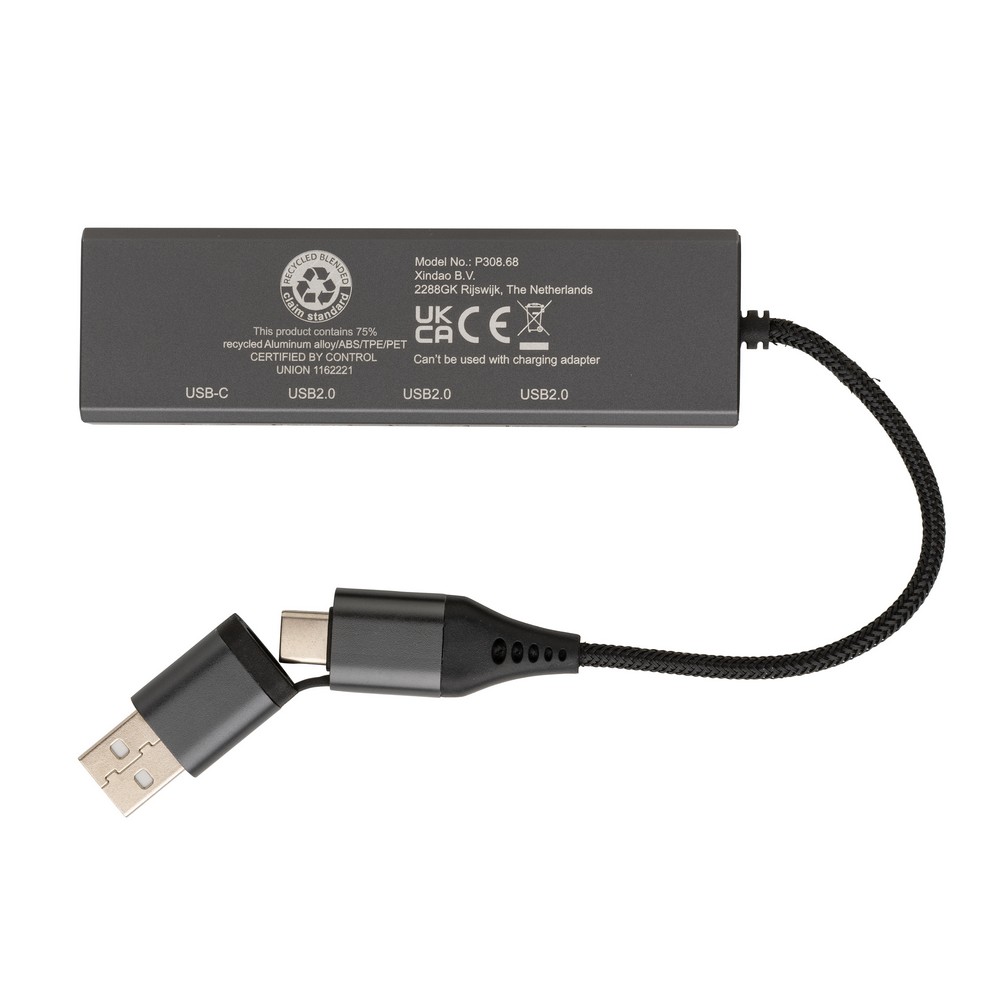 Hub USB-C z aluminium z recyklingu - 4 porty - Akcesoria do komputerów z nadrukiem logo | VEBI - zdjęcie 4