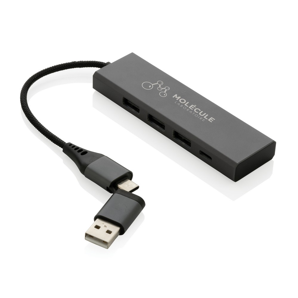 Hub USB-C z aluminium z recyklingu - 4 porty - Akcesoria do komputerów z nadrukiem logo | VEBI - zdjęcie 5