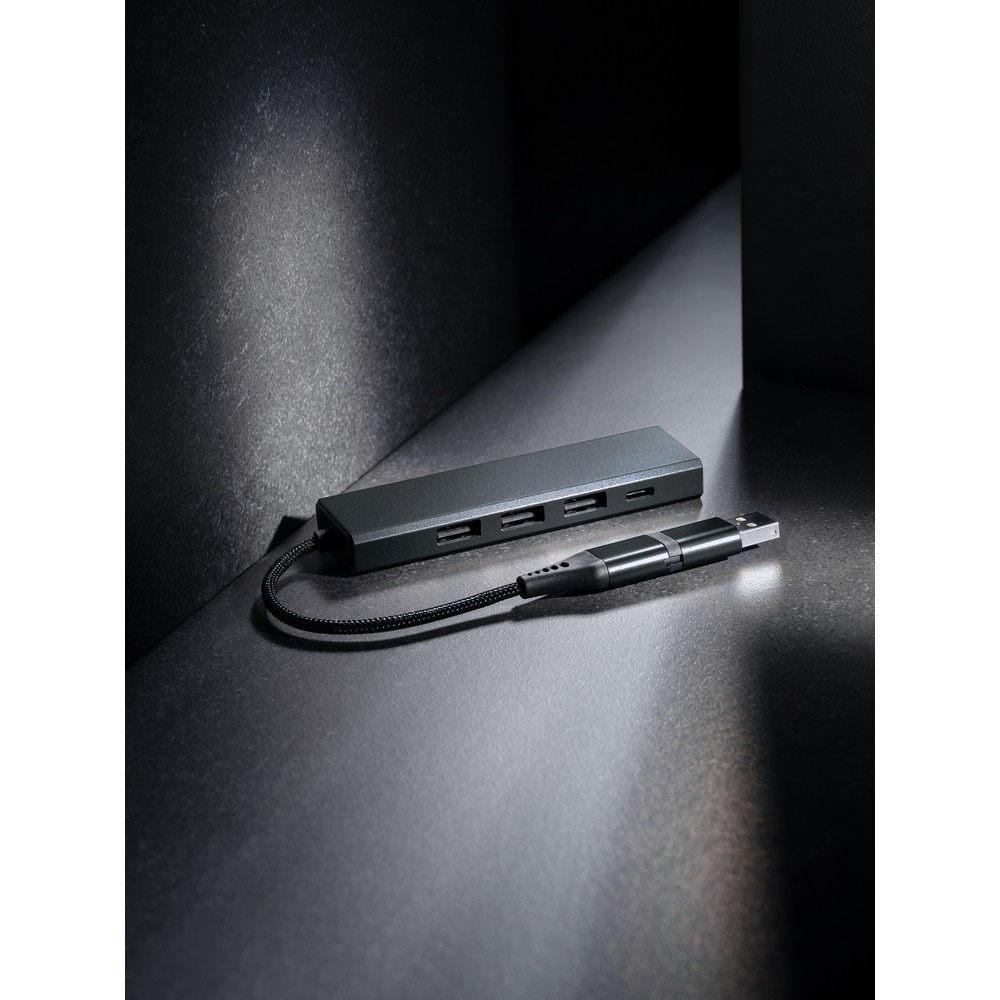 Hub USB-C z aluminium z recyklingu - 4 porty - Akcesoria do komputerów z nadrukiem logo | VEBI - zdjęcie 6
