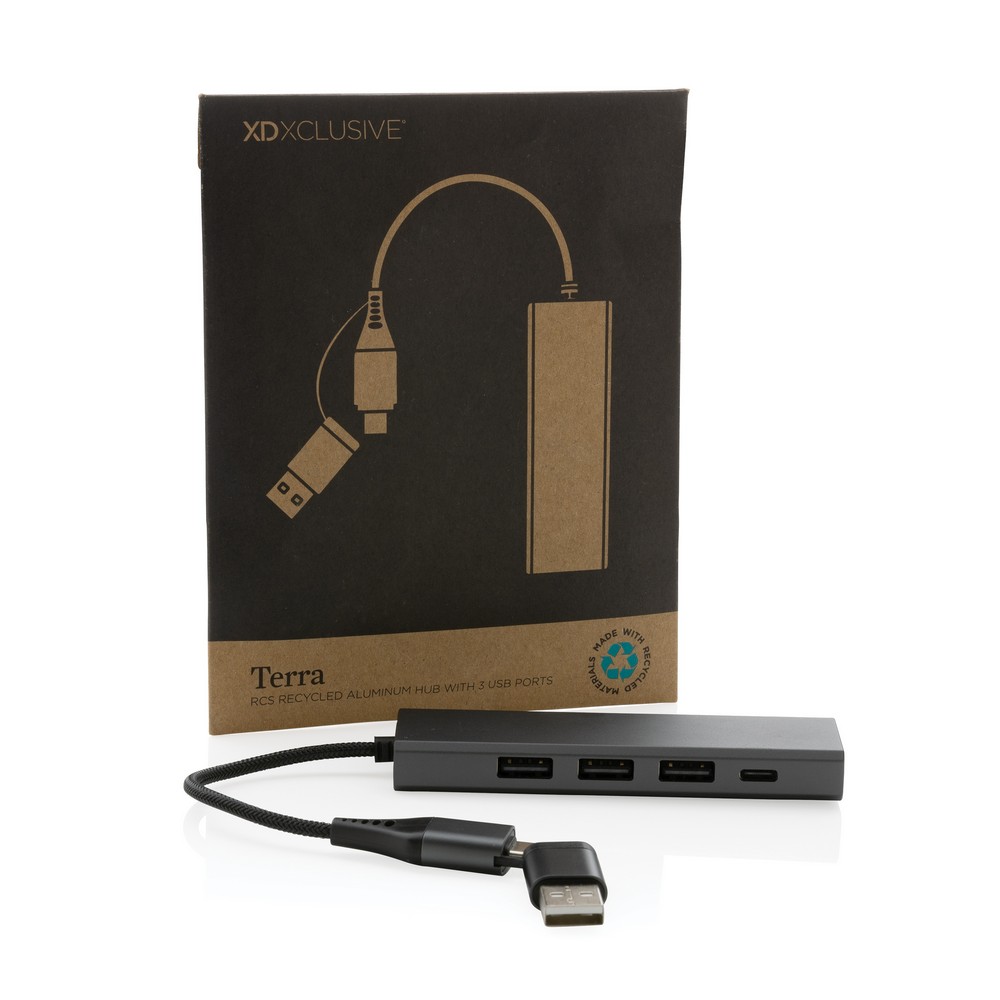 Hub USB-C z aluminium z recyklingu - 4 porty - Akcesoria do komputerów z nadrukiem logo | VEBI - zdjęcie 8