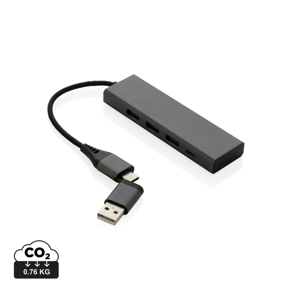 Hub USB-C z aluminium z recyklingu - 4 porty - Akcesoria do komputerów z nadrukiem logo | VEBI - zdjęcie 10
