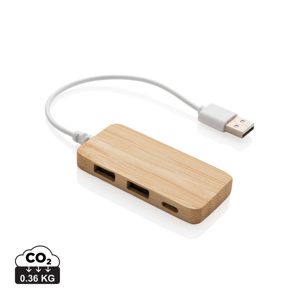 Hub USB z bambusa - 3 porty z USB-C i kablem - zdjęcie 3