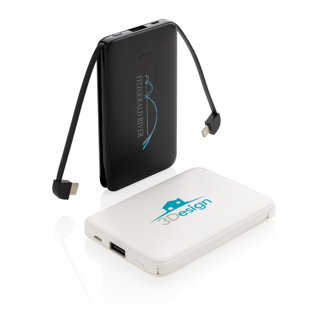 Power bank 5000 mAh z wbudowanym kablem 3w1 - Power banki z nadrukiem logo | VEBI - zdjęcie 8