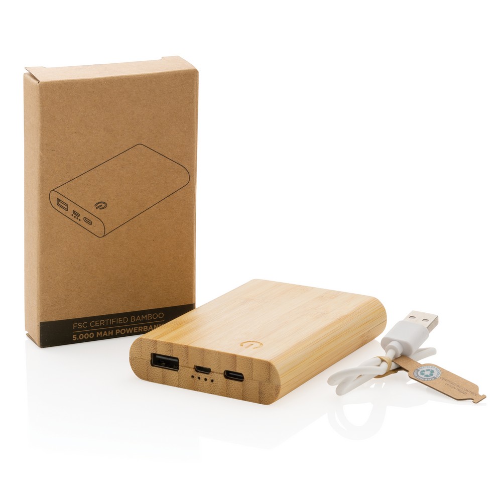 Bambusowy Power Bank 5000 mAh z logo firmy - Power banki z nadrukiem logo | VEBI - zdjęcie 9