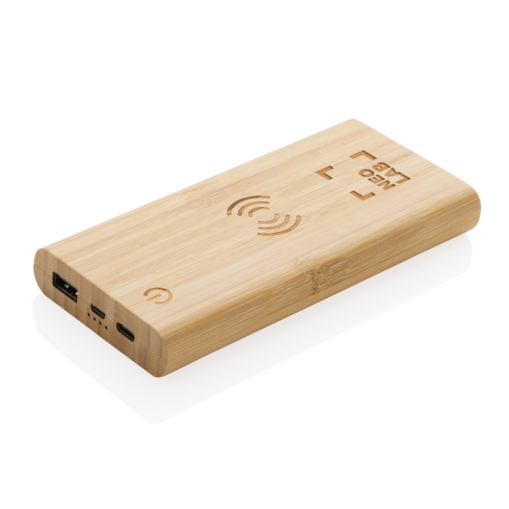 Power bank bambusowy 8000mAh z ładowaniem bezprzewodowym 5W - Power banki z nadrukiem logo | VEBI - zdjęcie 6
