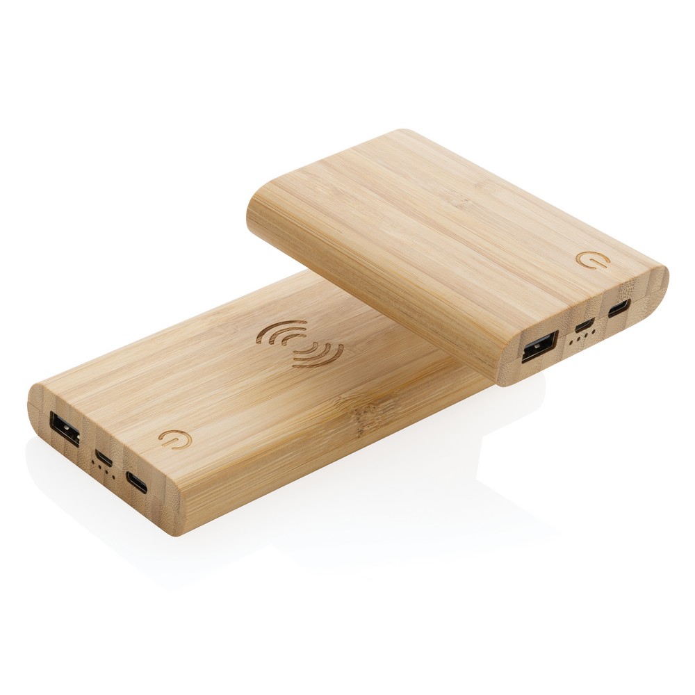 Power bank bambusowy 8000mAh z ładowaniem bezprzewodowym 5W - Power banki z nadrukiem logo | VEBI - zdjęcie 7
