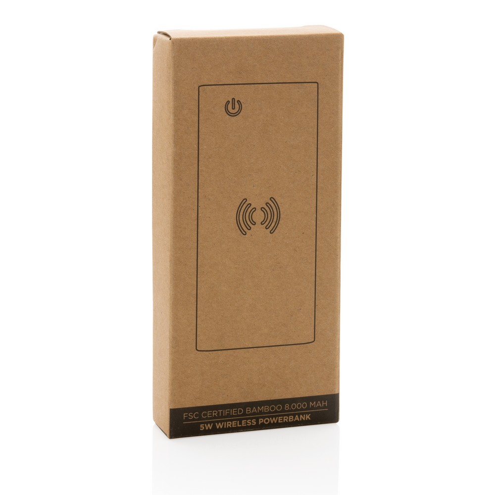 Power bank bambusowy 8000mAh z ładowaniem bezprzewodowym 5W - Power banki z nadrukiem logo | VEBI - zdjęcie 10