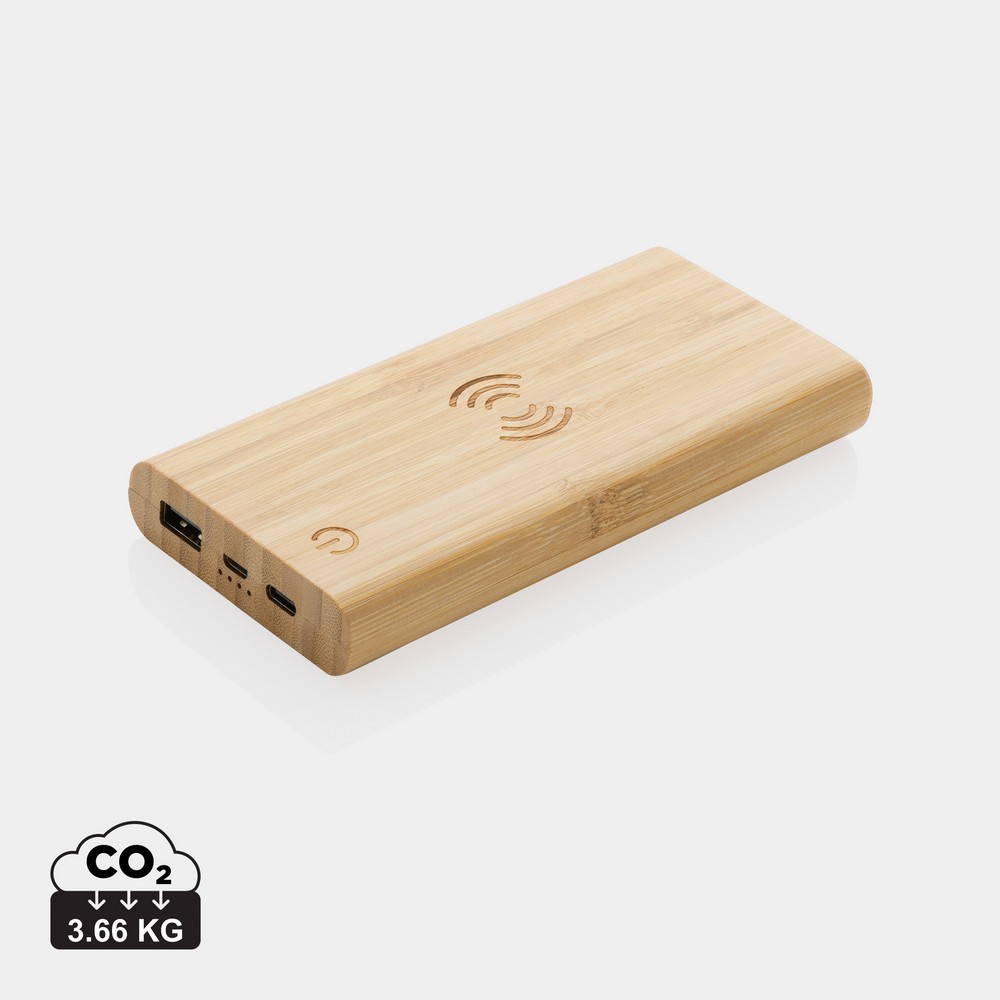 Power bank bambusowy 8000mAh z ładowaniem bezprzewodowym 5W - Power banki z nadrukiem logo | VEBI - zdjęcie 11