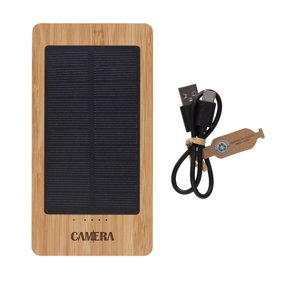 Ekologiczny power bank bambusowy z panelem słonecznym 10000 mAh - Ładowarki z nadrukiem logo | VEBI - zdjęcie 7