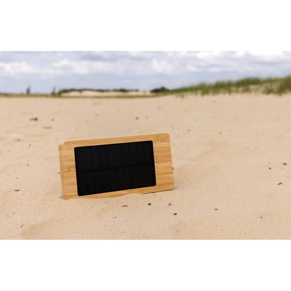 Ekologiczny power bank bambusowy z panelem słonecznym 10000 mAh - Ładowarki z nadrukiem logo | VEBI - zdjęcie 9