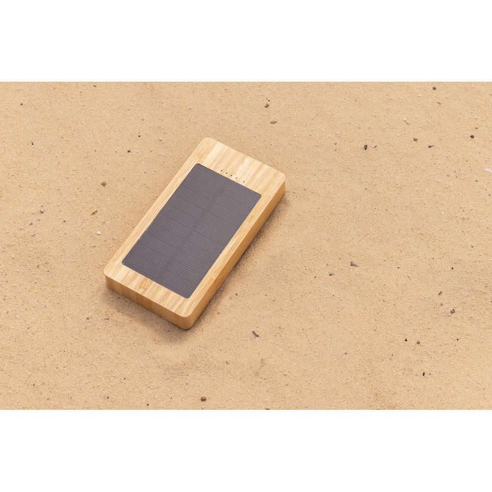 Ekologiczny power bank bambusowy z panelem słonecznym 10000 mAh - Ładowarki z nadrukiem logo | VEBI - zdjęcie 11