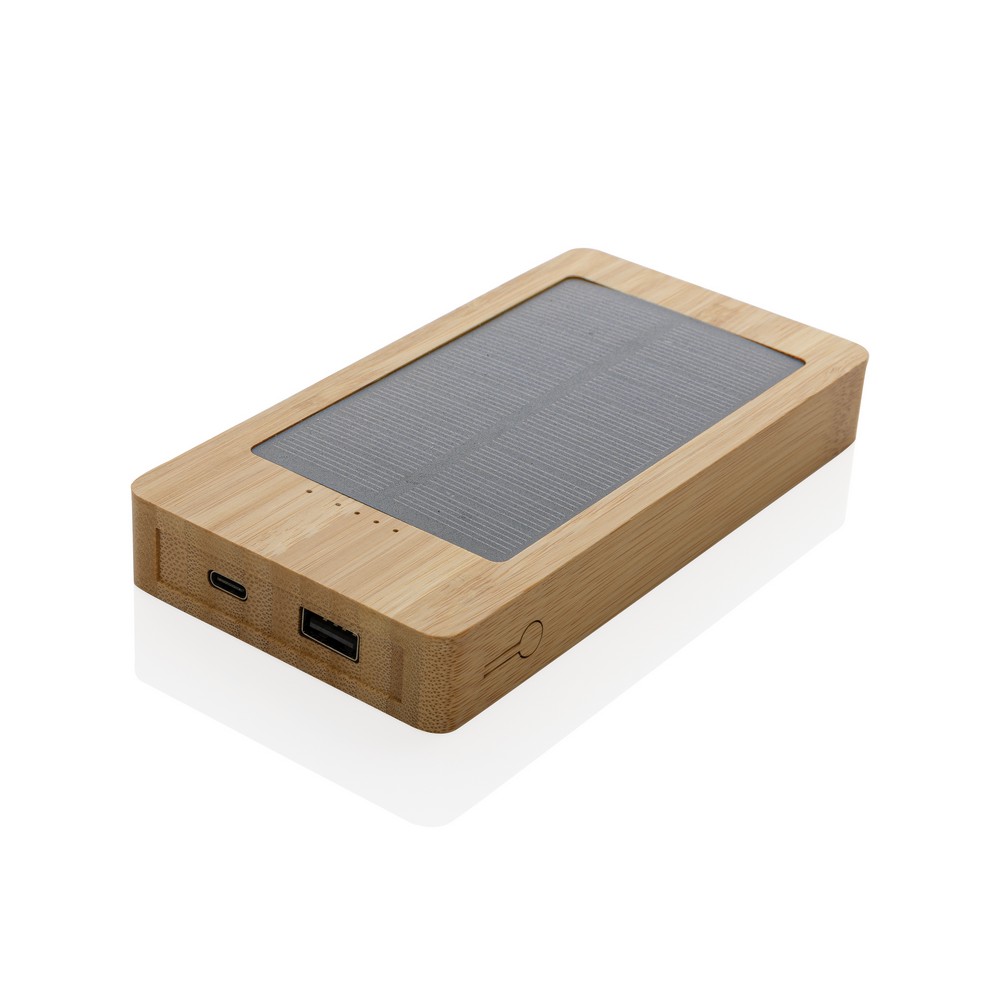 Ekologiczny power bank bambusowy z panelem słonecznym 10000 mAh - Ładowarki z nadrukiem logo | VEBI - zdjęcie 12