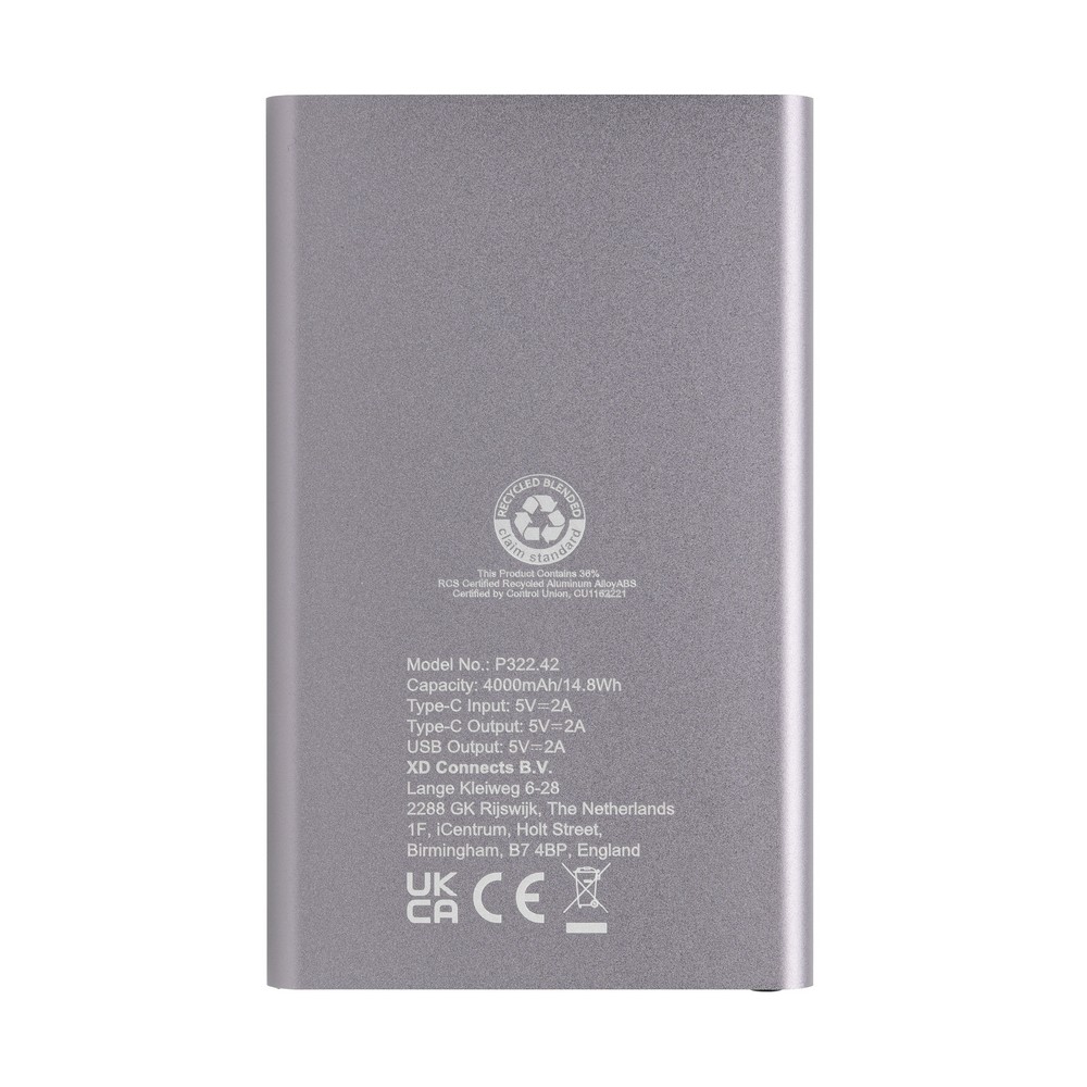 Power bank eko 4000 mAh z recyklingu - aluminium - Power banki z nadrukiem logo | VEBI - zdjęcie 44