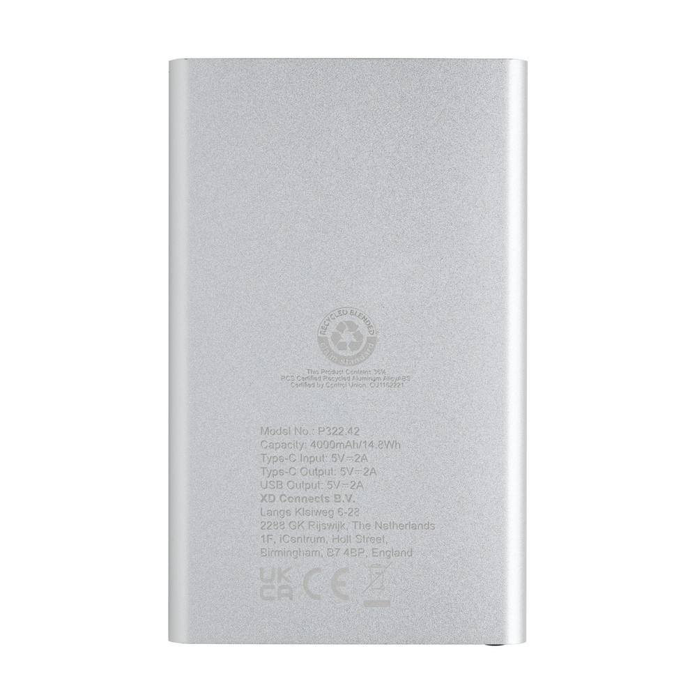 Power bank eko 4000 mAh z recyklingu - aluminium - Power banki z nadrukiem logo | VEBI - zdjęcie 31