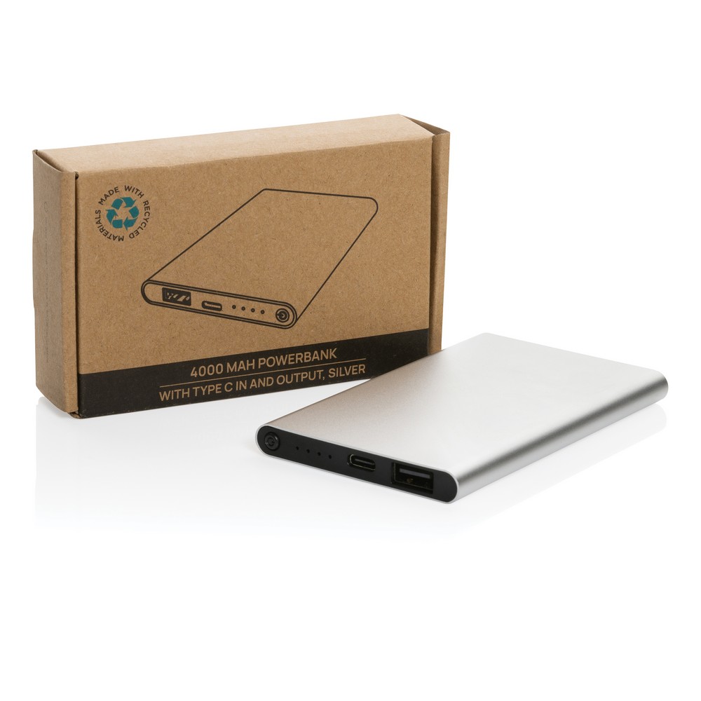 Power bank eko 4000 mAh z recyklingu - aluminium - Power banki z nadrukiem logo | VEBI - zdjęcie 36