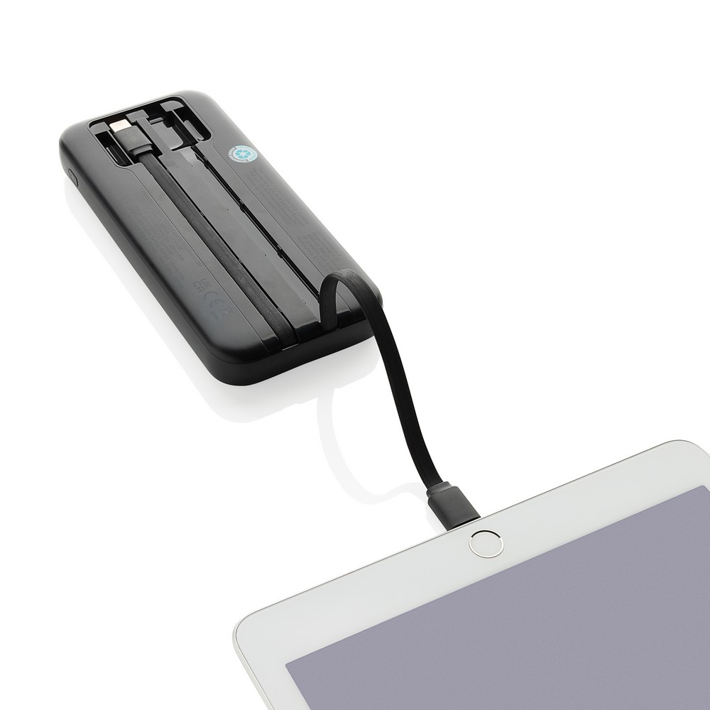 Ekologiczny power bank 10000 mAh z wbudowanymi kablami - zdjęcie 4